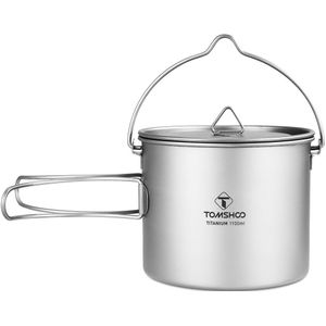 Tomshoo 1100Ml Titanium Pot Titanium Water Mok Cup Met Deksel En Opvouwbaar Handvat Outdoor Camping Pot Koken Potten Picknick hang Pot