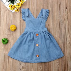 Zomer Kinderen Peuter Baby Kids Meisje Schouderbanden Knop Denim Backless Tutu Rok