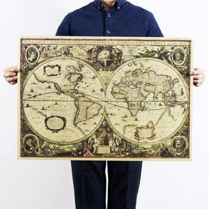 1 St van Klassieke Retro Kraft-Papier Zeilen Voyage Nautische-Grafiek Wereldkaart voor School en Kantoor