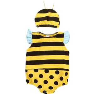 Unisex Baby Baby Mouwloze Driehoek Romper Mooie Kleine Bee Kostuum Jongens Meisjes Zomer Ruches Mouwen Animal Outfit Met Hoed