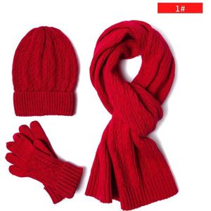 [Slkscf] Korte Driedelig Pak Warm Knit Sjaals Cap Handschoenen Kerstcadeau Grijze Kleur Wol Caps sjaals Handschoenen Meisjes