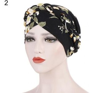 Mode hoofddoek voor Moslim vrouwen Bloemenprint Vlecht Moslim Vrouwen Tulband Hoed Chemo Cap Headwrap Hoofddeksels haar decoratie