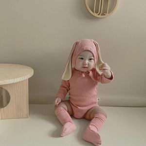 3894 Pasgeboren Baby Kleding Set 3Pcs Set Cartoon Konijn Oor Lange Mouwen Romper + Hoed + Sokken Baby Jongens en Meisjes Herfst Kleding