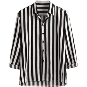 GRATIS STRUISVOGEL Button Down Jurk Shirts Mannen Lange Mouw Zwart Wit Streep Shirt Shirts Camisa Masculina
