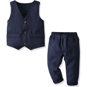 Donkerblauw Kinderen Vest Broek 2 Stks/set Jongens Formele Kleding Beschaafde Pak Party Verjaardag Kostuum Broek Top Kleding