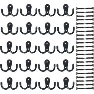 20 stukken Muur Kapstokken Dubbele Prong Robe Haak Rustieke Haken Retro Doek Hanger Kleerhanger Muur Gemonteerde Haak met 44 stuks