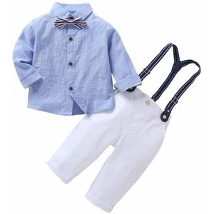 Baby Jongens Wedding Suits Kids Kleding Peuter Formele Pak Kinderkleding Blouse Overalls Tie 3 Stuks Sets Jongens Outfit Baby kleding