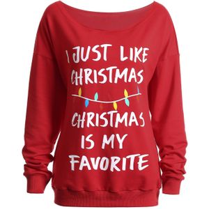 Kerst Slogan Letters Print Skew Hals Sweater