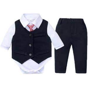 Pasgeboren Jongen Kleding Set Vest Pak Vlinderdas Wit Romper Voor 9 12 18 24 Maanden Party Verjaardag Kid Gentleman kleding