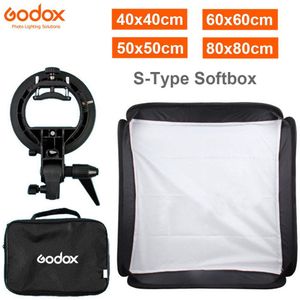 Godox 40X40Cm 50X50Cm 60X60Cm 80X80Cm Softbox Met S-Type Beugel Stabiele Bowens Mount Flash Bracket Mount Opvouwbare Softbox Kit
