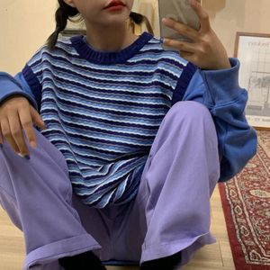 Truien Vrouwen Oversized Bf Stijl Chic Harajuku Gestreepte Ulzzang Tieners Gebreide Dagelijks Mouwloze Populaire High Street Femme Trui