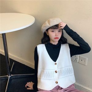 Trui Vest Vrouwen Cropped V-hals Eenvoudige Kleurrijke Dunne Chic Uitloper Gebreide Populaire Casual Zoete Meisjes Alle-Match Ulzzang Comfort