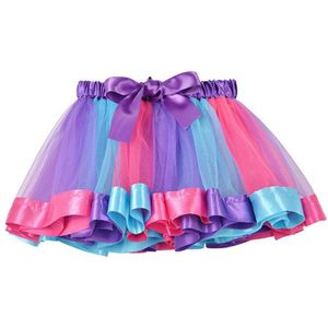 Kids Meisjes Petticoat Regenboog Pettiskirt Strik Rok Tutu Rokken Dancewear Party Bow Ruffle Dance Bubble Ballet Jurk