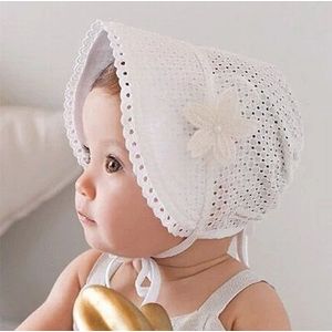 Leuke Bloem Baby Hoed Motorkap Pompom Vintage Pasgeboren Baby Meisje Hoed Lente Zomer Katoenen Baby Peuter Meisjes Zonnehoed Prinses cap