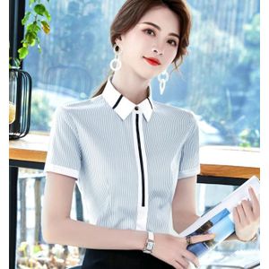 Zomer Mode Temperament Vrouwen Shirt Professionele Strepen Korte Mouwen Slim Chiffon Blouses Office Dames Werk Tops