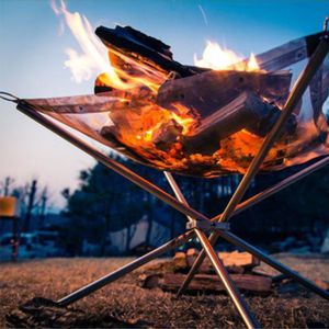 Outdoor Portable Fire Rack Folding Table Grill Stainless Steel Point Charcoal Stove Super Light Grid Heating Wood Stove Camping