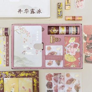Chinese Stijl Draagbare Reizen Dagboek Briefpapier Dagboek Bulletin Clip Lint Doos Creatieve Hand Boek Hardcover Magnetische Boek