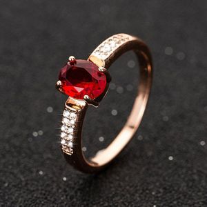Romantische Rose Goud Ovale Vorm Rode Steen Bruiloft Engagement Ringen Koperen Ringen Voor Vrouwen Band Speciale Anniversary Sieraden