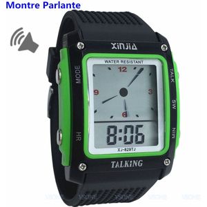 Zwart/Groen Franse Praten Horloge voor de Blind en Ouderen met LED Display 829TF-G