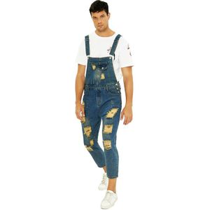 Sokotoo mannen mode plus size enkellange pocket denim overalls Casual gaten ripped crop jeans Slim jumpsuits