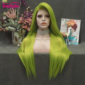 Imstyle Groene Pruik Steil Haar Lange Synthetische Lace Front Pruik Hittebestendige Vezel Lijmloze Cosplay Pruiken Voor Vrouwen Kant Pruik