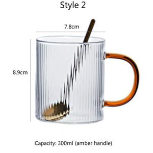 250-300Ml Verticale Patroon Bier Mok Licht Luxe Hittebestendig Koffie Mok Amber Handvat Koele Drankjes Dessert cup