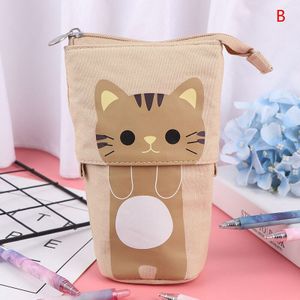 Koreaanse Briefpapier Leuke Multifunctionele Intrekbare Pen Houder Kat Dier Canvas Kawaii Etui Potlood Zakje Voor Meisjes Kids