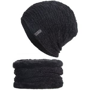 Hanxi Mannen Vrouwen Winter Gebreide Muts Sjaal Set Mode Chenille Garen Breien Beanie Met Ring Sjaals Warme Fluwelen Innerlijke