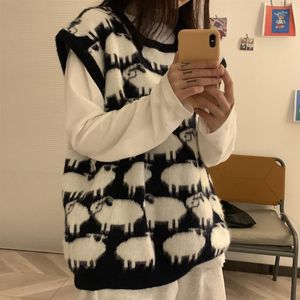 Trui Vest Vrouwen Koreaanse Stijl Preppy O-hals Vrije Tijd Elegante Dier Jacquard Streetwears Kawaii Truien Uitloper Soft Studenten