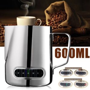 600Ml Zilveren Expresso Rvs Koffie Pitcher Thermometer Melk Opschuimen Thee Latte Jug