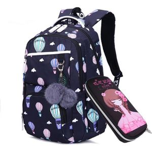 FengDong kids leuke zwart roze bloem school rugzak kinderen schooltassen voor meisjes pluche bal kinderen pen potlood tas set