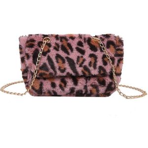 Leopard Pluche Schoudertassen Voor Vrouwen Herfst En Winter Mode Dames Vintage Handtassen Vrouwen Grote Capaciteit Messenger Bag