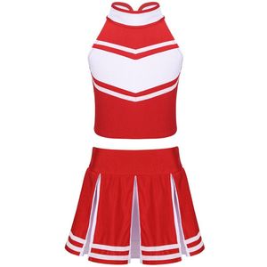 Kids Meisjes School Cheerleading Uniformen Mouwloze Crop Tops Geplooide Rok Set Kind Stage Performance Jazz Dans Kostuum