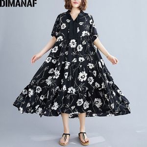 Dimanaf Zomer Plus Size Jurk Chiffon Bloemenprint Vrouwen Kleding Elegante Mode Dame Vestidos Zonnejurk Losse A-lijn Geplooide