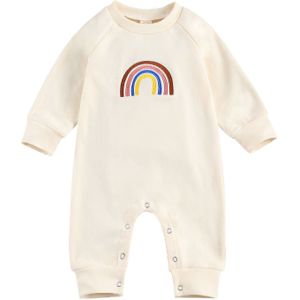 Pasgeboren Baby Meisjes Jongens Regenboog Borduren Romper Lange Mouw Jumpsuits Casual Een Stuk Lente Herfst Outfits