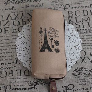 Reative Canvas Tas Retro Parijs Potlood Pen Case Cosmetische Make-Up Coin Pouch Zipper Bag Purse