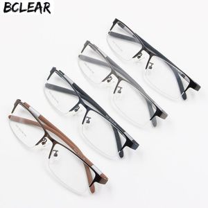 BCLEAR Populaire Half Velg Lichtmetalen Man Brilmonturen Flexibele TR90 Tempel Benen Optische Brillen Frame Mannen Semi-Randloze Brillen