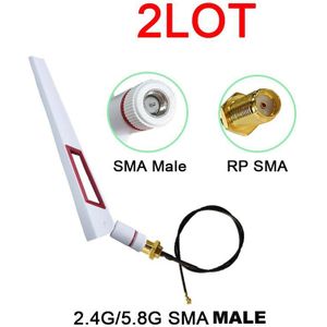 2 Stuks 2.4Ghz Wifi Antenne Dual 8dbi Sma Male Omni-Directionele 2.4G Iot Router 5.8G Wi fi Antena 21Cm RP-SMA Mannelijke Pigtail Kabel