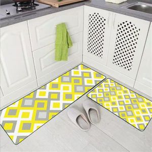 Nordic Geometrische Heldere Geel Grijs Plaid Mode Keuken Mat Entry Mat Anti-Slip Mat Slaapkamer Bed Deken Tapijt Slaapkamer tapijt