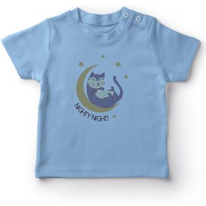 Angemiel Baby Maand Op Kat Baby Boy T-shirt Blauw