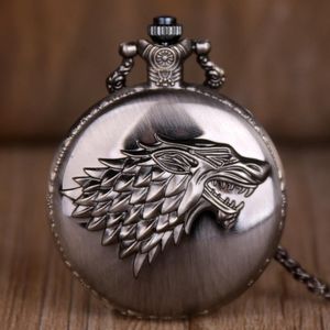 Klassieke Grijze Wolf Quartz Zakhorloge Hanger Thema Lange Ketting Vrouwen Mannen TD2080