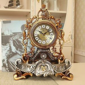 Home Decoration Table Clock European Resin Desk Clock Stand Old Desktop Clock Table Watch Royalty Living Room