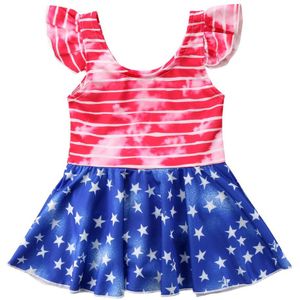 zomer Peuter Kids Baby Meisjes korte ruches mouwen Tankini ster gedrukt gestreepte Badmode Badpak Badpak Beachwear