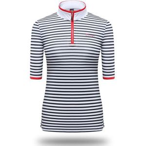 Zomer Vrouwen Gestreepte Golf Shirt Korte Mouwen Training Tops Rits Kraag Slim Golf T-shirts Kleding S-XL D1060