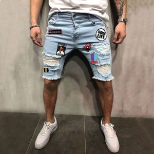 stijl mode zomer mannen gat denim shorts Geborduurd straight shorts