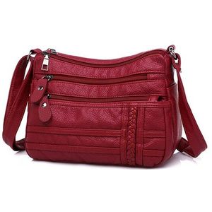 Annmouler Mode Vrouwen Tas Pu Zachte Lederen Schoudertas Multi-layer Crossbody Tas Kleine Tas Rode Handtas portemonnees