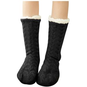 Autumn Winter Thicken Plush Knitted Cotton Socks Women Non-slip Home Floor Socks Warm Mid-calf Hosiery For House