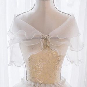 Wit Multi Layer Tule Sjaal Steentjes Wedding Wrap Bridal Seersucker Korte Jas Fairy Huwelijk Accessoires