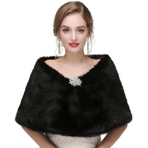 JaneVini Zwart Fur Bruids Sjaal Met Crystal Pin Faux Fur Stola Bruiloft Cape Wrap Womens Party Moet Wraps Winter jas