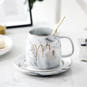 Marmer Keramische Koffiekopje Schotel Lepel Set Gold Velg Eenvoudige Turkse Koffie Cups Nordic Tazas Drinkware BE50MU